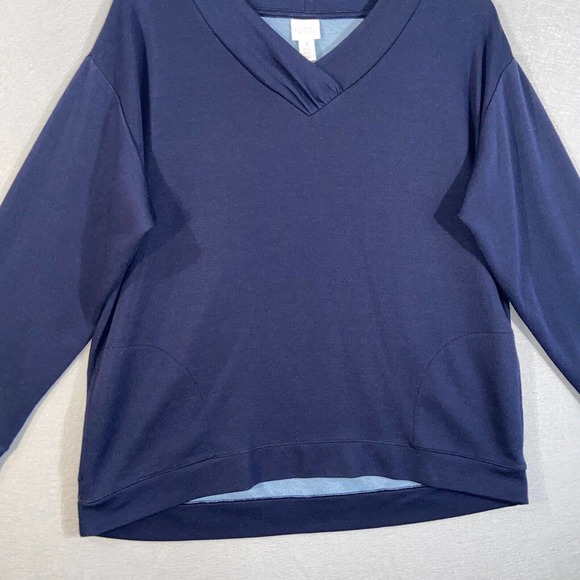 Weekends by Chicos Sweater Womens 3 Blue Long Sleeve V Neck Solid Casual Top - Picture 2 of 15